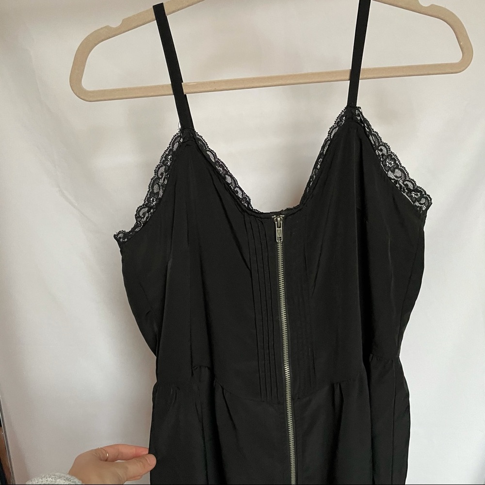 Super Cute Zipper Front Black Lace Mini Dress